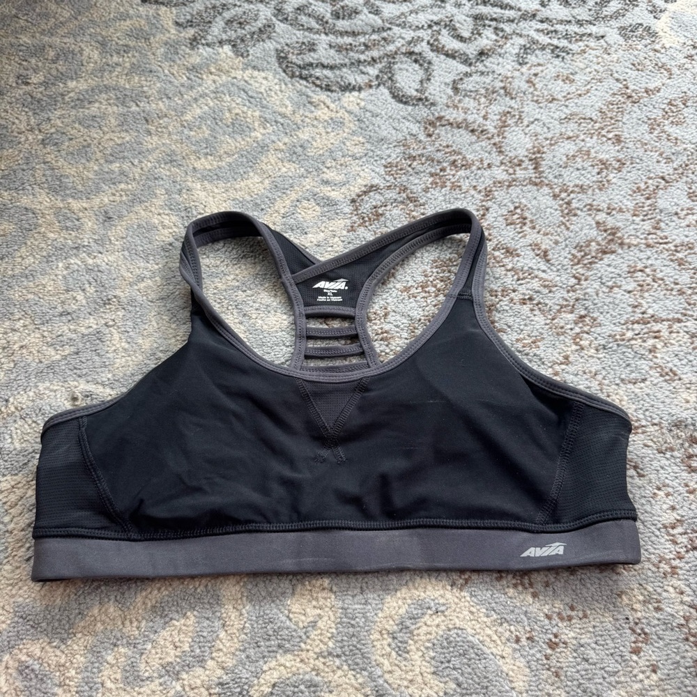 Avia Ladder Back Sports Bra Black Gray XL